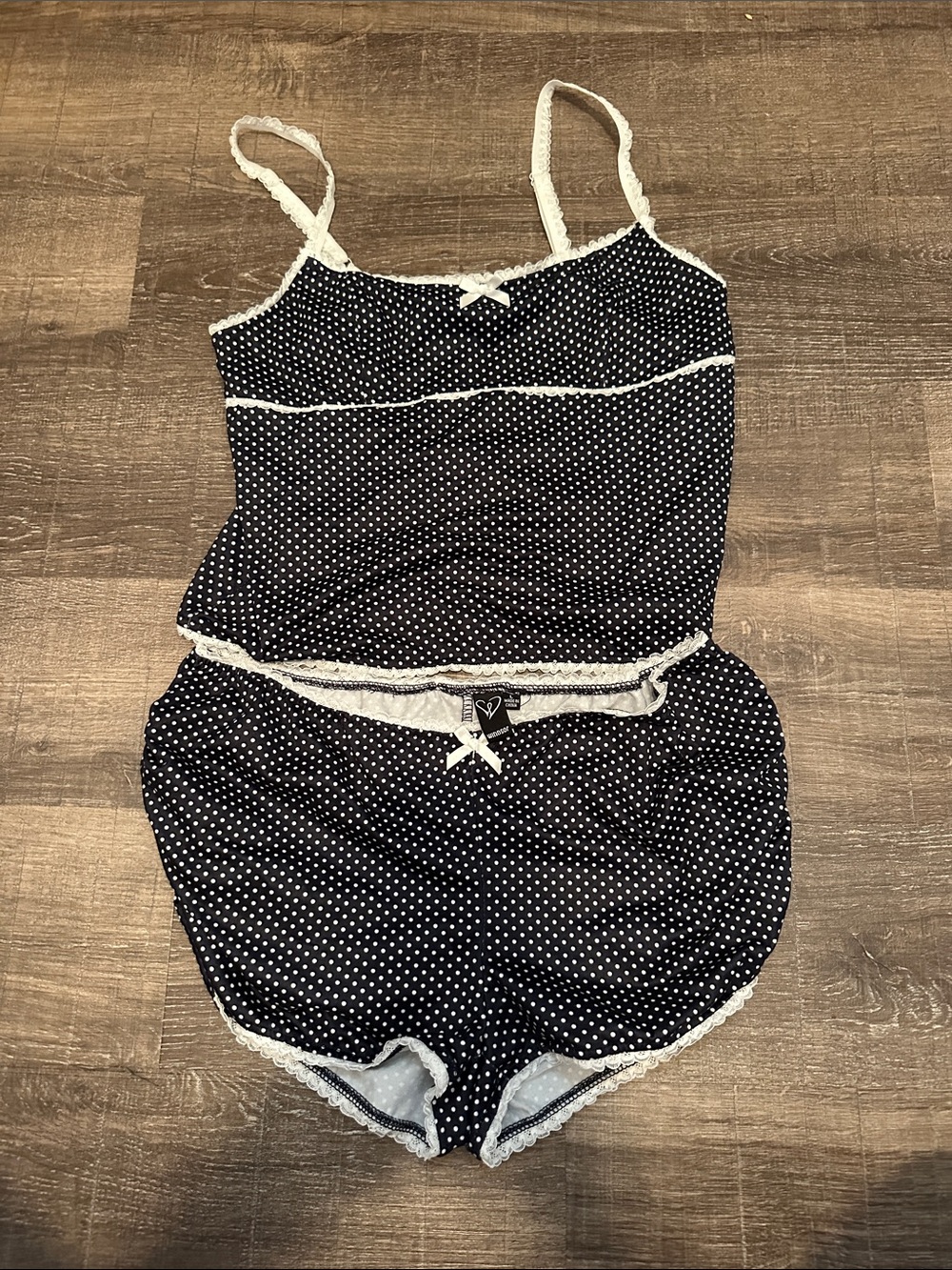 Windsor Black & White Polka Dot Lace-Trim Cami and Shorts Pajama Set